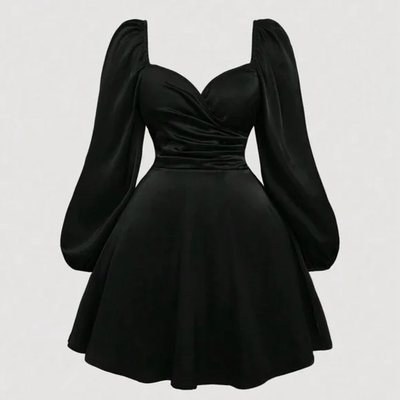 SHEIN Black Peplum Ruched Wrap Dress - Picture 1 of 4